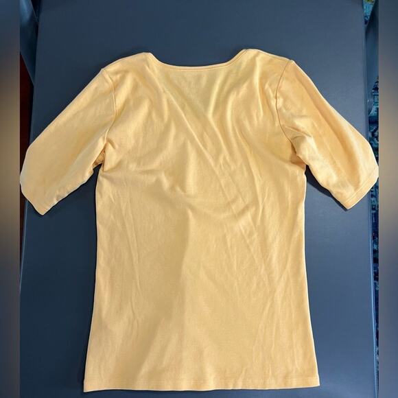 J. Jill Perfect Pima V-neck Elbow Sleeve Tee, Yellow, Sz Small - Picture 2 of 9